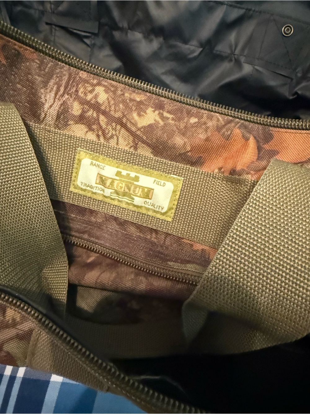 Magnum Olive Green Canvas Tote with Brown Patterned Interior